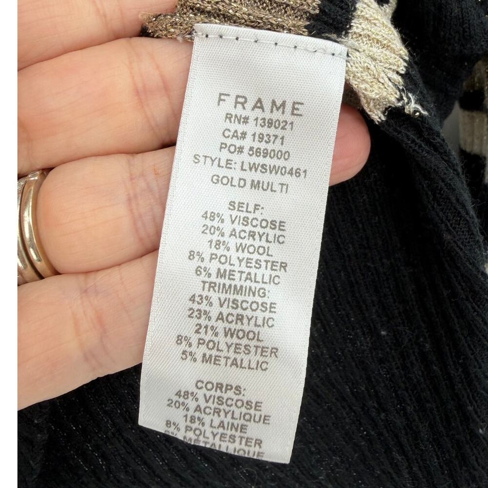 FRAME Panel Stripe Metallic Rib Knit Sweater Black Tan Medium - Picture 8 of 8